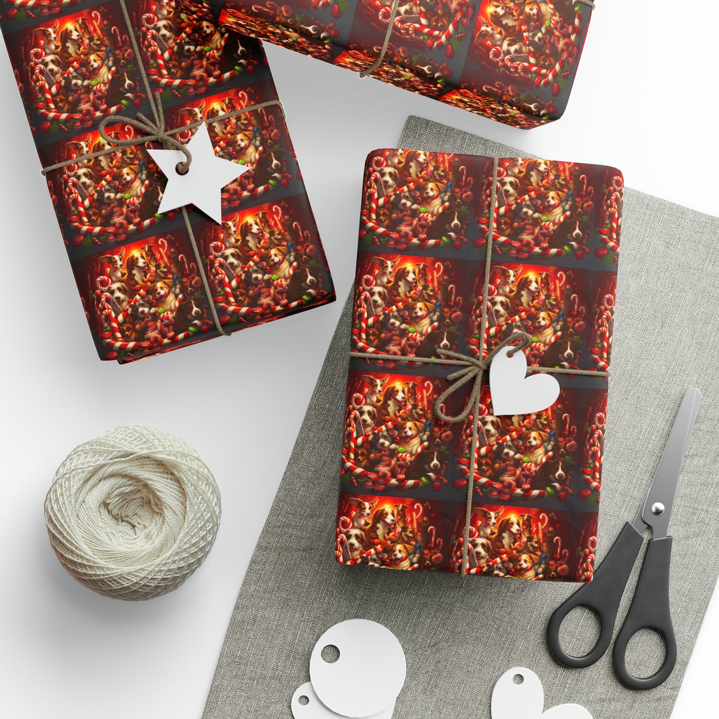 Puppy Candy Cane Wrapping Papers