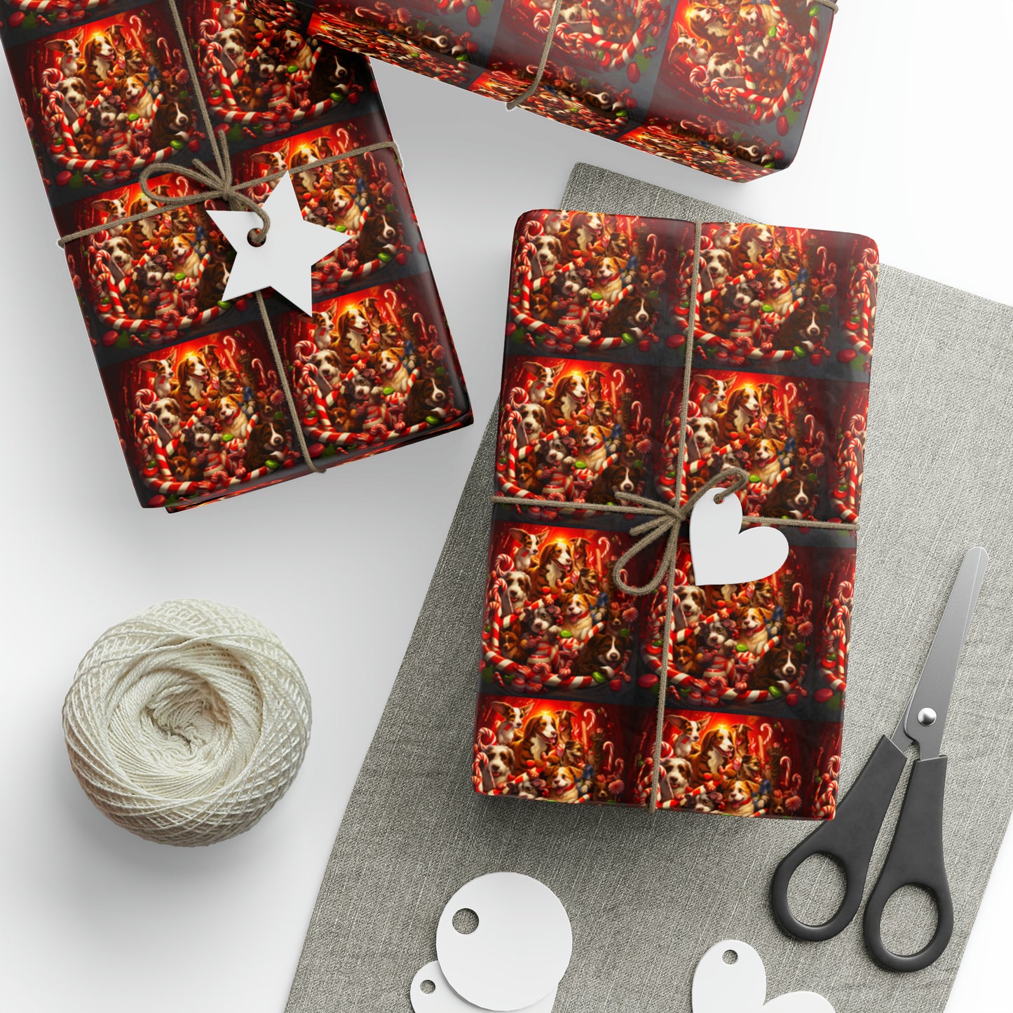 Puppy Candy Cane Wrapping Papers