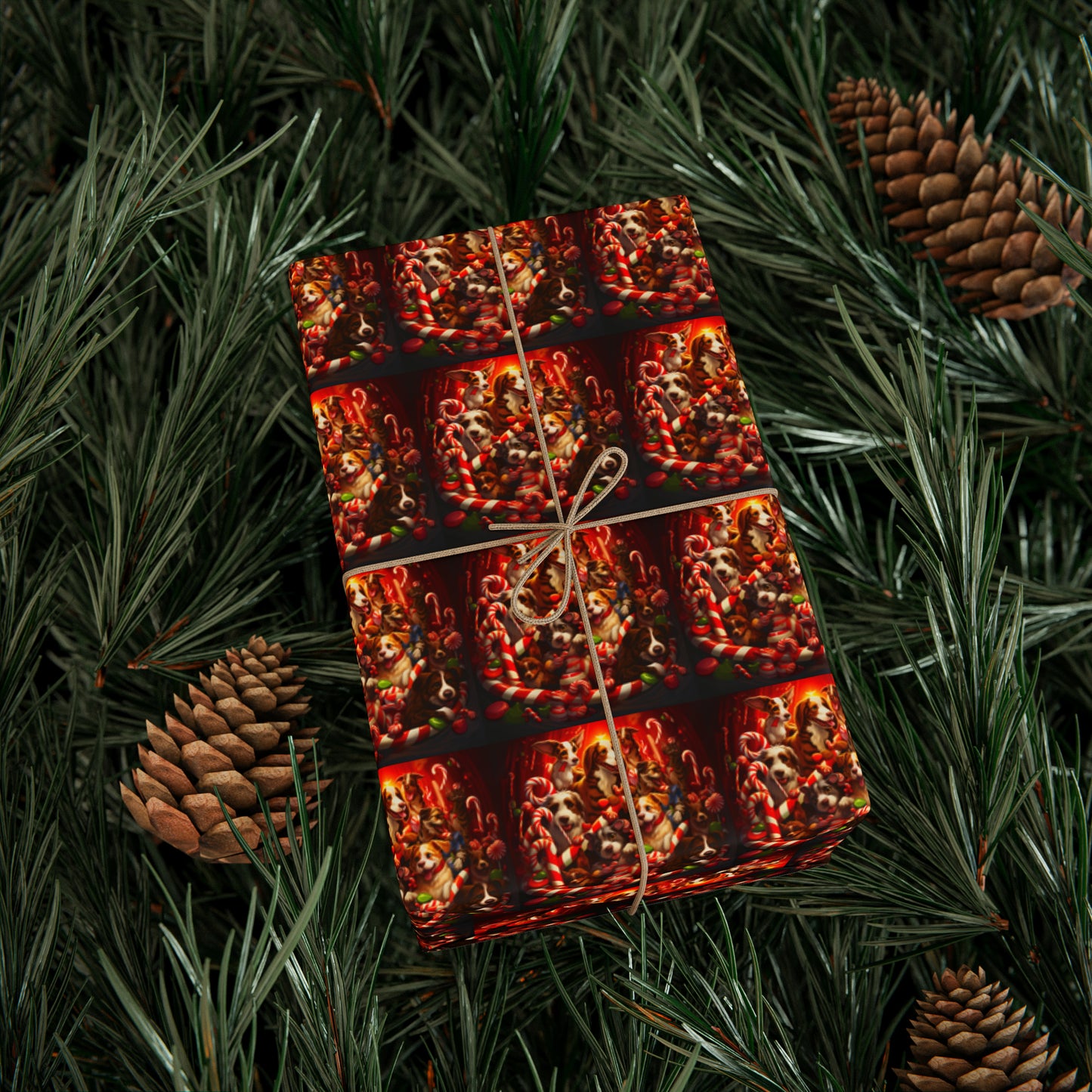 Puppy Candy Cane Wrapping Papers