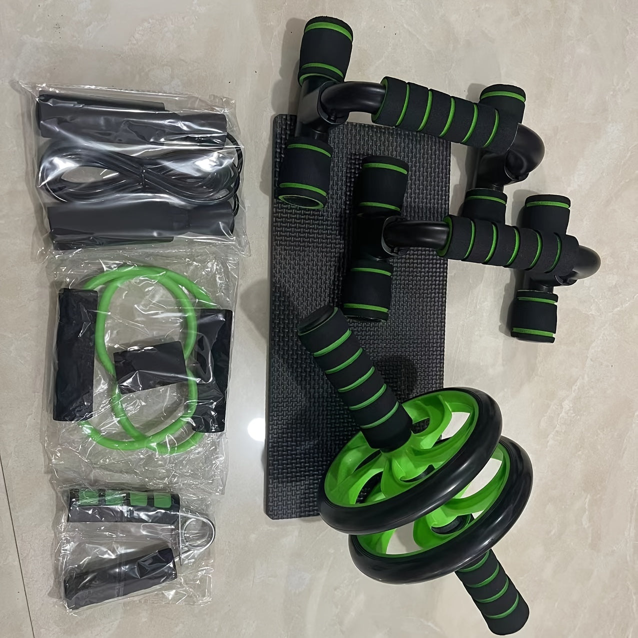 7pcs/set Complete Ab Workout Set With Push-up Stand, Ab Wheel, Mini Mat, Resistance Band, Jump Rope & Hand Gripper - Strengthen Core, Build Muscle, Burn Fat - For Men & Women - Suitable for Home & Gym Workouts - Perfect Gift