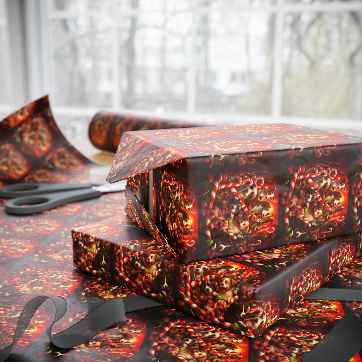 Puppy Candy Cane Wrapping Papers
