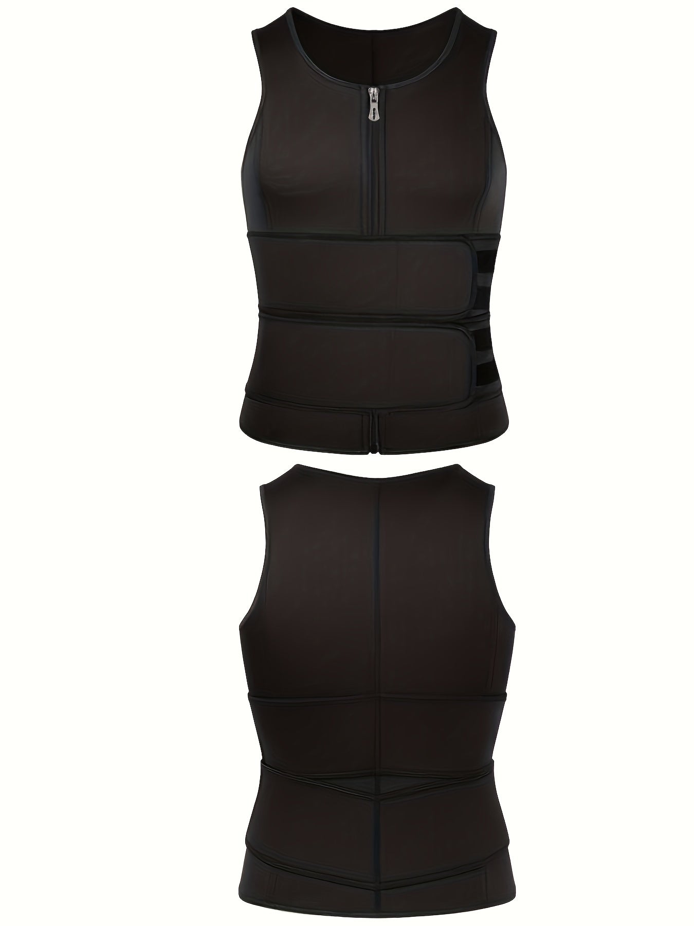 Neoprene Double Belt Vest for Men - Sweat-Inducing, Slim-Fit, Sleeveless Gym Shirt with Crew Neck and Placket - Hand Washable, Polyester Blend, Solid Color, Casual Wear for All Seasons