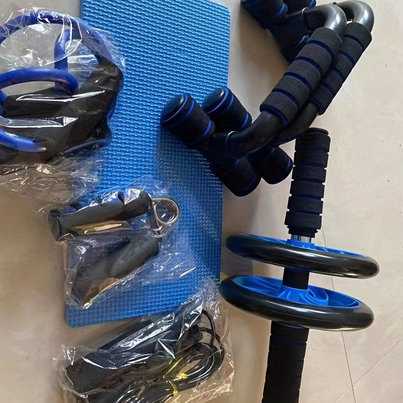 7pcs/set Complete Ab Workout Set With Push-up Stand, Ab Wheel, Mini Mat, Resistance Band, Jump Rope & Hand Gripper - Strengthen Core, Build Muscle, Burn Fat - For Men & Women - Suitable for Home & Gym Workouts - Perfect Gift