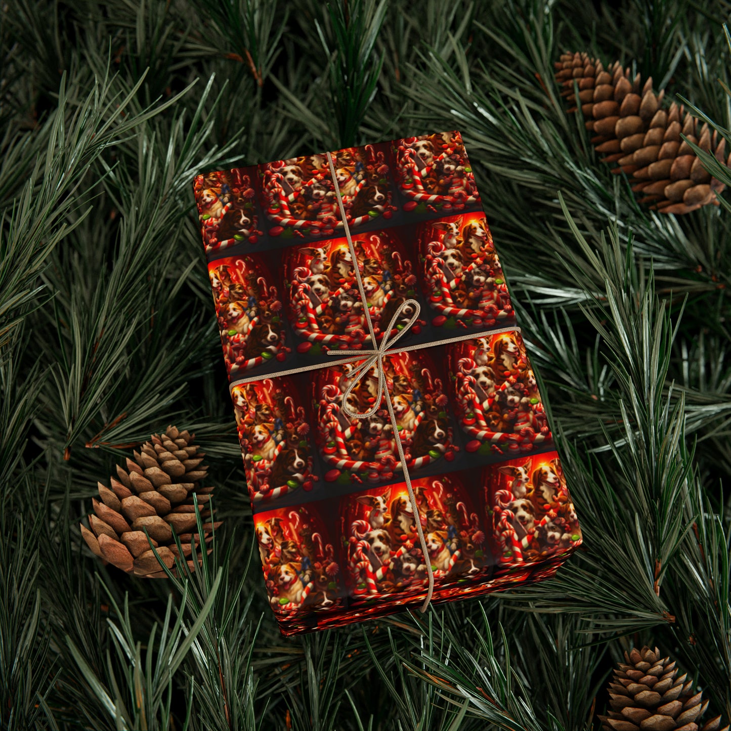 Puppy Candy Cane Wrapping Papers