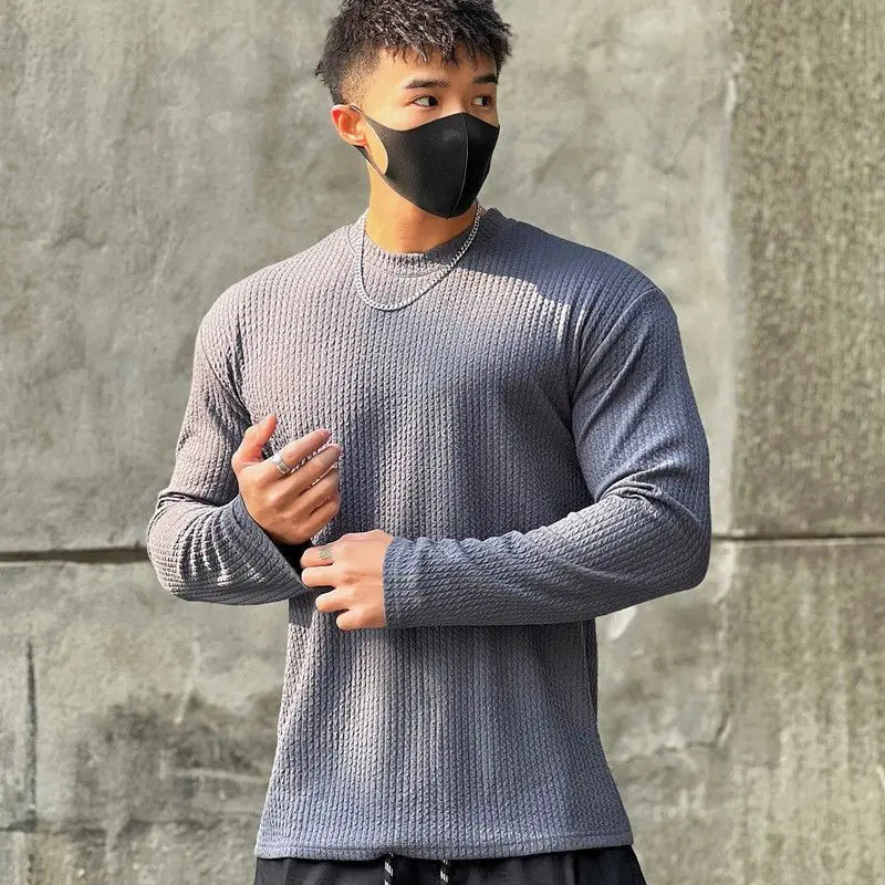 New Muscle Fitness Clothes Men's Trendy Casual Sports Long-sleeved Top Breathable Running Training Pullover Base Shirt