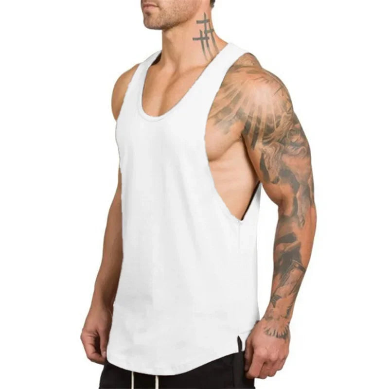 Mens Running Sport Solid Color Muscle Tank Tops Cotton Breathable Gym Sleeveless T-Shirt Fitness Training Undershirt