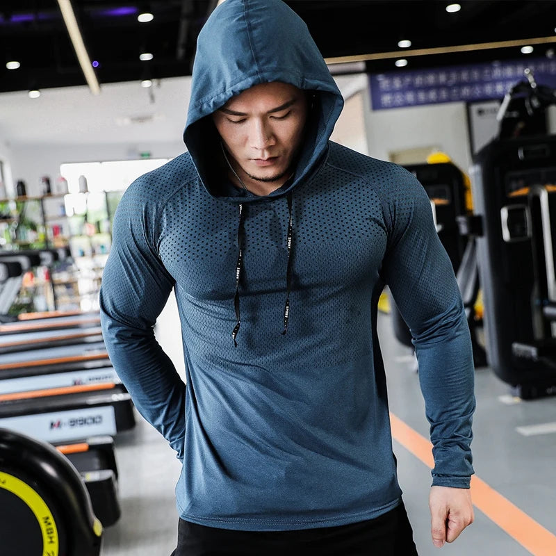 2025 Mens Fitness Tracksuit Running Sport Hoodie Gym Joggers Hooded Workout Athletic Clothing Muscle Training Sweatshirt Tops