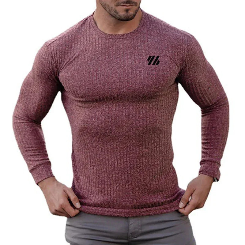Mens Fitness Running TShirt Sport Knitwear Breathable Quick Dry Shirt Elastic Long Sleeve Tops Gym Bodybuilding Workout Clothing