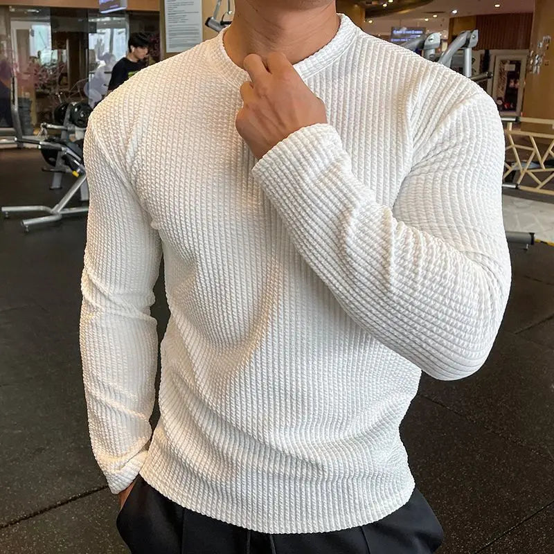 New Muscle Fitness Clothes Men's Trendy Casual Sports Long-sleeved Top Breathable Running Training Pullover Base Shirt