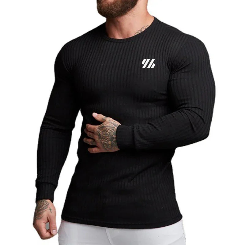 Mens Fitness Running TShirt Sport Knitwear Breathable Quick Dry Shirt Elastic Long Sleeve Tops Gym Bodybuilding Workout Clothing