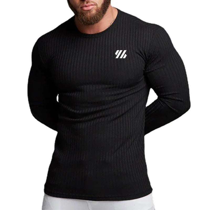 Mens Fitness Running TShirt Sport Knitwear Breathable Quick Dry Shirt Elastic Long Sleeve Tops Gym Bodybuilding Workout Clothing