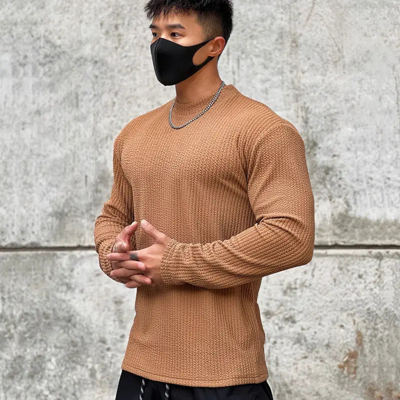 New Muscle Fitness Clothes Men's Trendy Casual Sports Long-sleeved Top Breathable Running Training Pullover Base Shirt