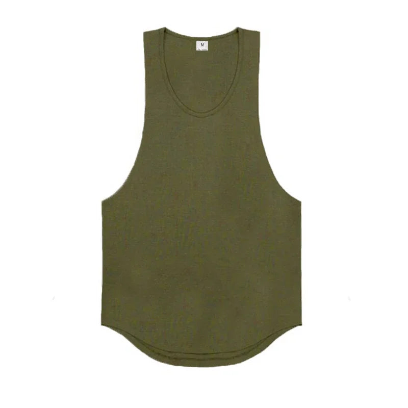 Mens Running Sport Solid Color Muscle Tank Tops Cotton Breathable Gym Sleeveless T-Shirt Fitness Training Undershirt