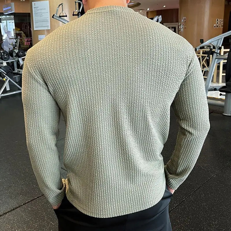 New Muscle Fitness Clothes Men's Trendy Casual Sports Long-sleeved Top Breathable Running Training Pullover Base Shirt