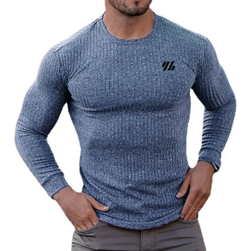 Mens Fitness Running TShirt Sport Knitwear Breathable Quick Dry Shirt Elastic Long Sleeve Tops Gym Bodybuilding Workout Clothing
