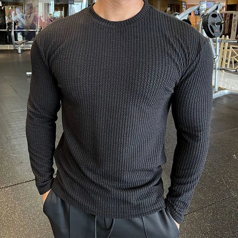 New Muscle Fitness Clothes Men's Trendy Casual Sports Long-sleeved Top Breathable Running Training Pullover Base Shirt