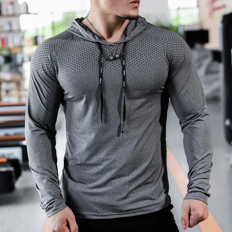 2025 Mens Fitness Tracksuit Running Sport Hoodie Gym Joggers Hooded Workout Athletic Clothing Muscle Training Sweatshirt Tops