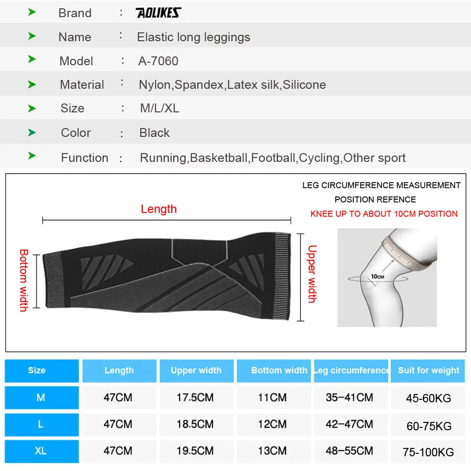 Sports Full Leg Compression Sleeves Knee Braces Support Protector for Weightlifting Arthritis Joint Pain Relief
