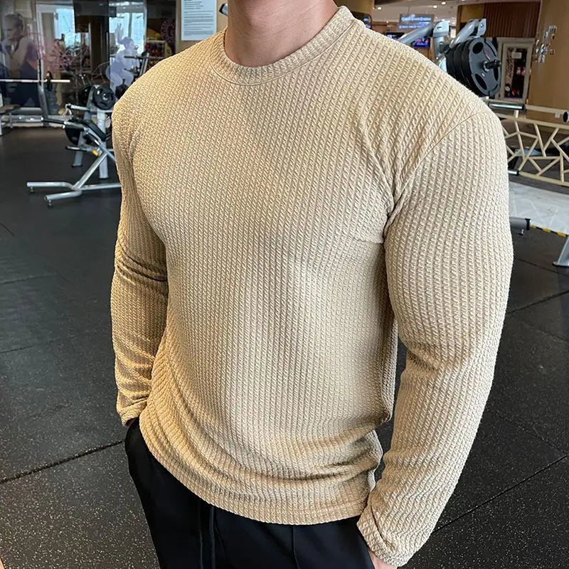 New Muscle Fitness Clothes Men's Trendy Casual Sports Long-sleeved Top Breathable Running Training Pullover Base Shirt