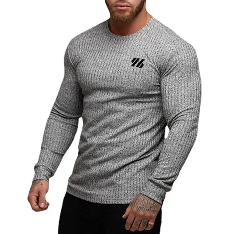 Mens Fitness Running TShirt Sport Knitwear Breathable Quick Dry Shirt Elastic Long Sleeve Tops Gym Bodybuilding Workout Clothing