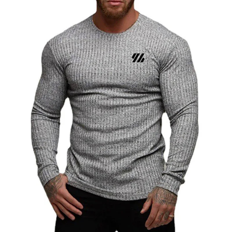 Mens Fitness Running TShirt Sport Knitwear Breathable Quick Dry Shirt Elastic Long Sleeve Tops Gym Bodybuilding Workout Clothing