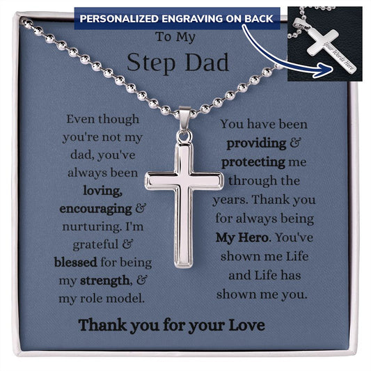 Personalized Stainless-Steel Cross Necklace|StepDad|Father's Day|Birthday|
