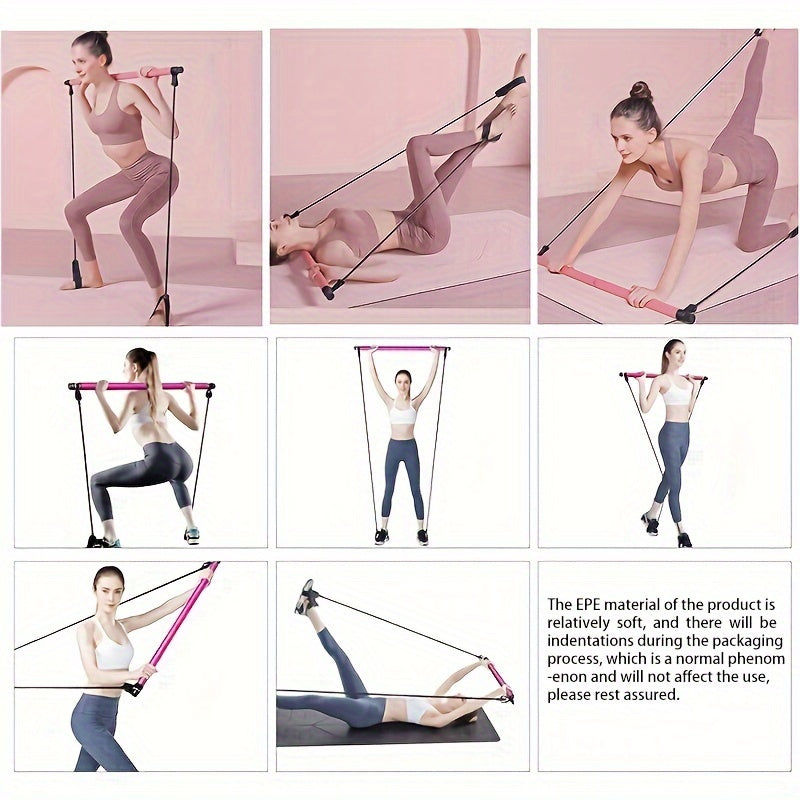 Stainless Steel 1pc Lingpeng Pilates Bar Kit - Colorful Resistance Bands for Home Gym, Yoga, Squats & Full Body Shaping - Lightweight, Easy to Assemble & Carry, Gym Accessories for Men & Women