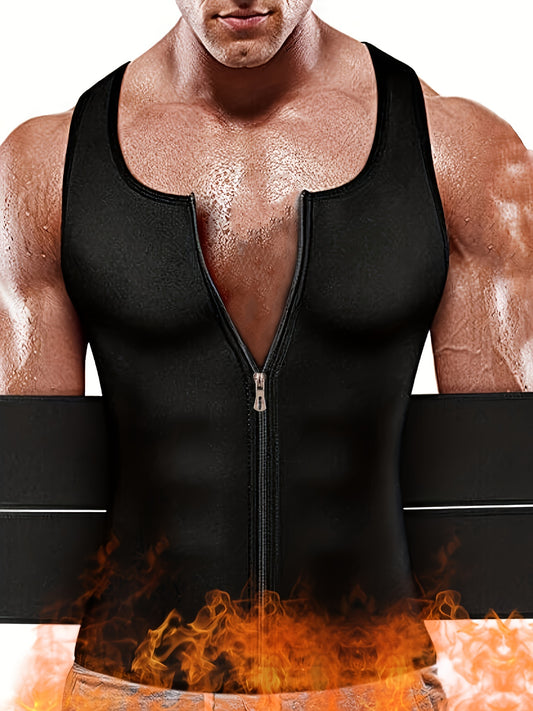 Neoprene Double Belt Vest for Men - Sweat-Inducing, Slim-Fit, Sleeveless Gym Shirt with Crew Neck and Placket - Hand Washable, Polyester Blend, Solid Color, Casual Wear for All Seasons