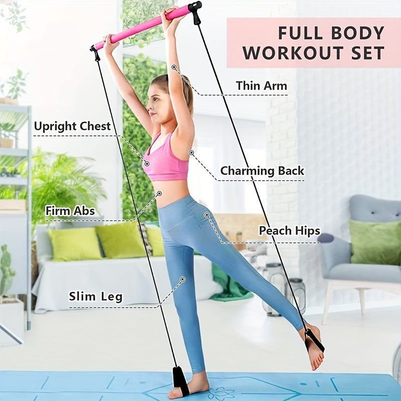 Stainless Steel 1pc Lingpeng Pilates Bar Kit - Colorful Resistance Bands for Home Gym, Yoga, Squats & Full Body Shaping - Lightweight, Easy to Assemble & Carry, Gym Accessories for Men & Women