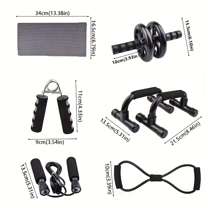 7pcs/set Complete Ab Workout Set With Push-up Stand, Ab Wheel, Mini Mat, Resistance Band, Jump Rope & Hand Gripper - Strengthen Core, Build Muscle, Burn Fat - For Men & Women - Suitable for Home & Gym Workouts - Perfect Gift