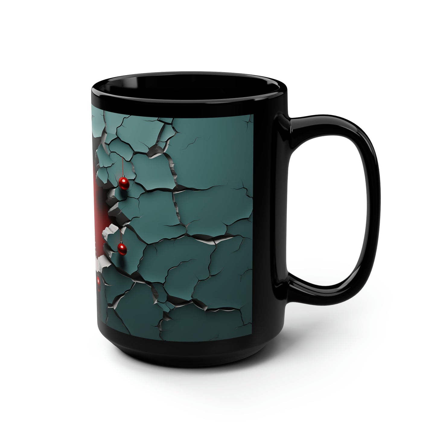 3D Christmas Tree  Black Mug, 15oz