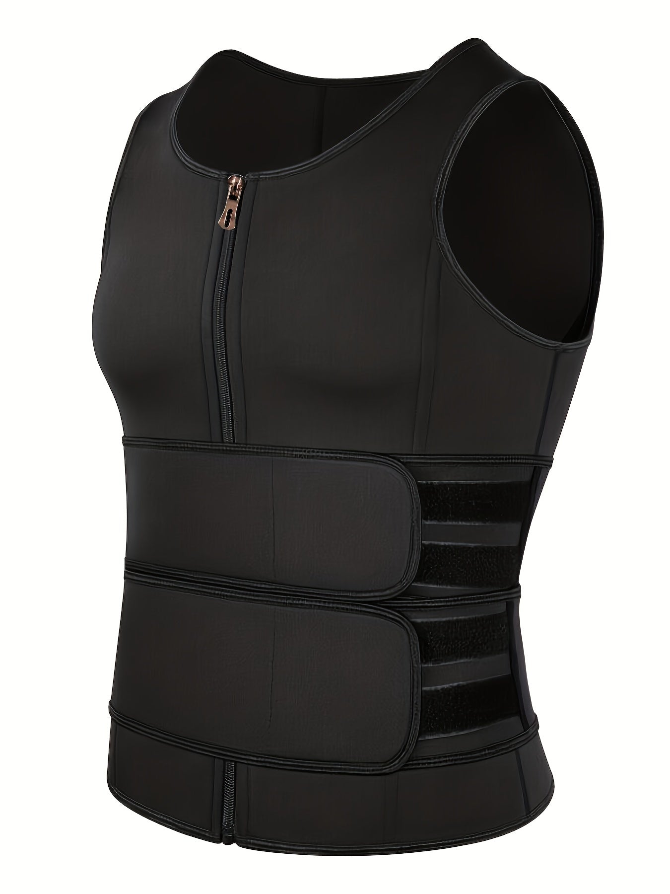 Neoprene Double Belt Vest for Men - Sweat-Inducing, Slim-Fit, Sleeveless Gym Shirt with Crew Neck and Placket - Hand Washable, Polyester Blend, Solid Color, Casual Wear for All Seasons