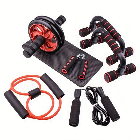 7pcs/set Complete Ab Workout Set With Push-up Stand, Ab Wheel, Mini Mat, Resistance Band, Jump Rope & Hand Gripper - Strengthen Core, Build Muscle, Burn Fat - For Men & Women - Suitable for Home & Gym Workouts - Perfect Gift