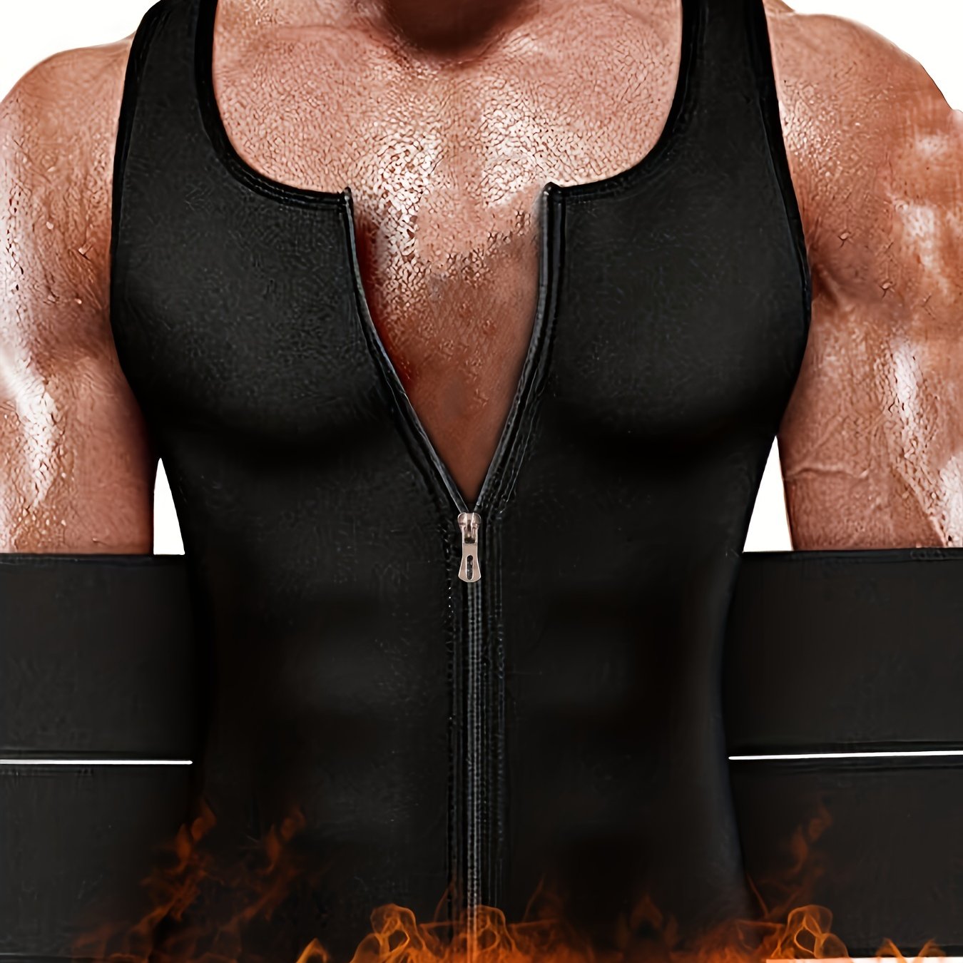 Neoprene Double Belt Vest for Men - Sweat-Inducing, Slim-Fit, Sleeveless Gym Shirt with Crew Neck and Placket - Hand Washable, Polyester Blend, Solid Color, Casual Wear for All Seasons