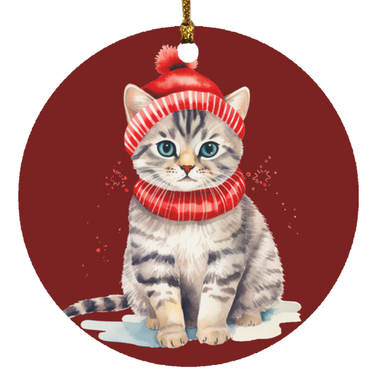 Cat Christmas Circle Ornament