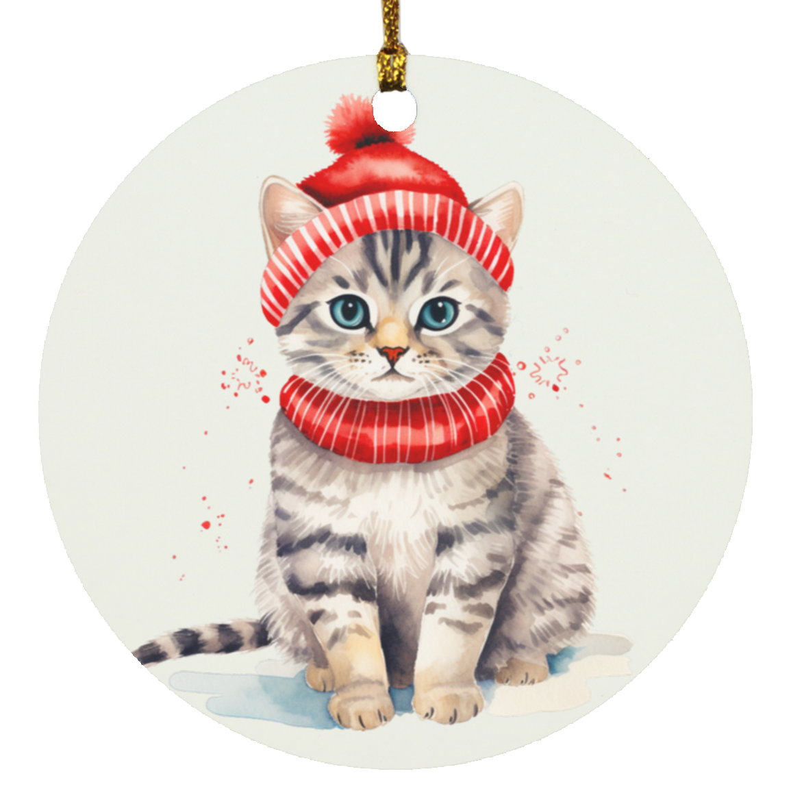 Cat Christmas Circle Ornament