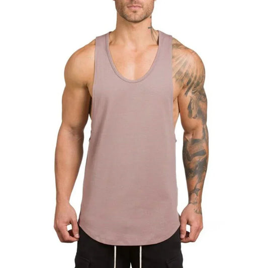 Mens Running Sport Solid Color Muscle Tank Tops Cotton Breathable Gym Sleeveless T-Shirt Fitness Training Undershirt