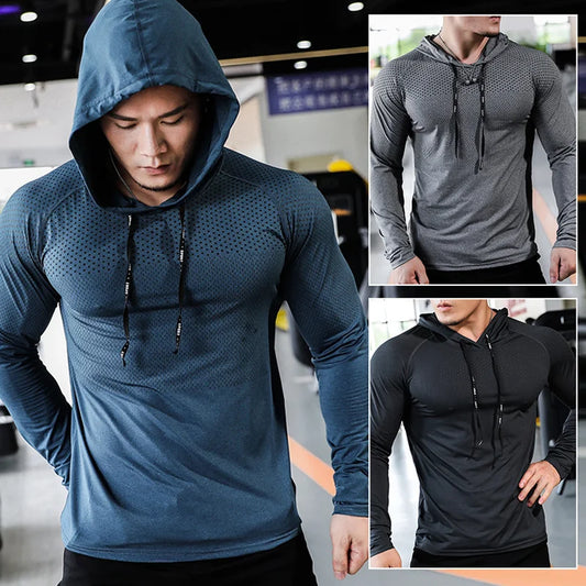 2025 Mens Fitness Tracksuit Running Sport Hoodie Gym Joggers Hooded Workout Athletic Clothing Muscle Training Sweatshirt Tops