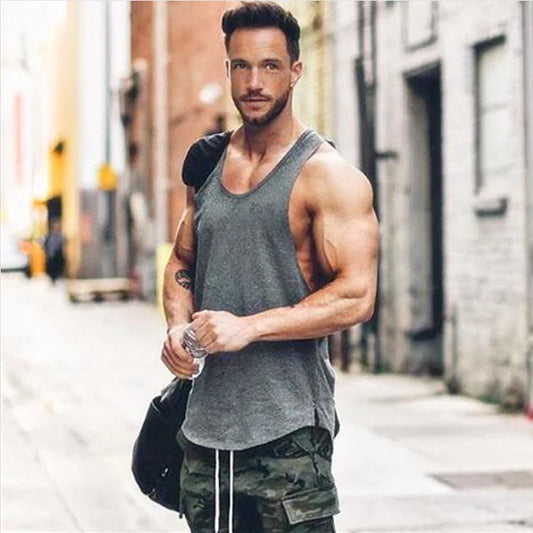 Mens Running Sport Solid Color Muscle Tank Tops Cotton Breathable Gym Sleeveless T-Shirt Fitness Training Undershirt