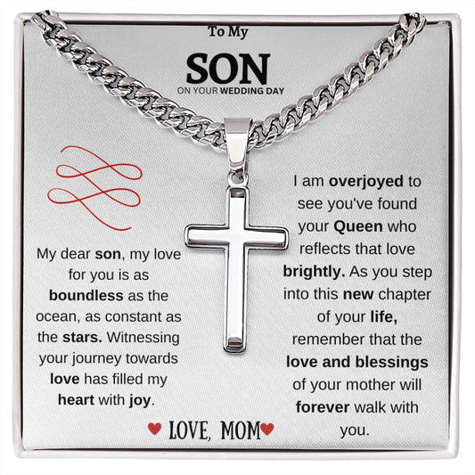 Son Wedding Cross Necklace from Mom, Gifts to my Son| Wedding Gift for Groom from Parents, Wedding Day Gift for Him