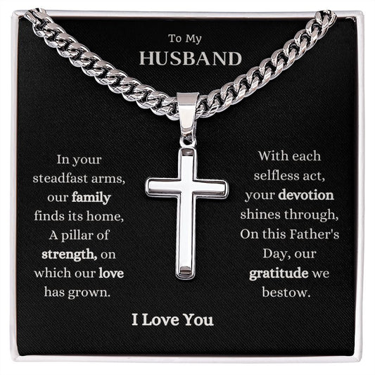 Artisan Cross Necklace on Cuban Chain|Husband|Father|