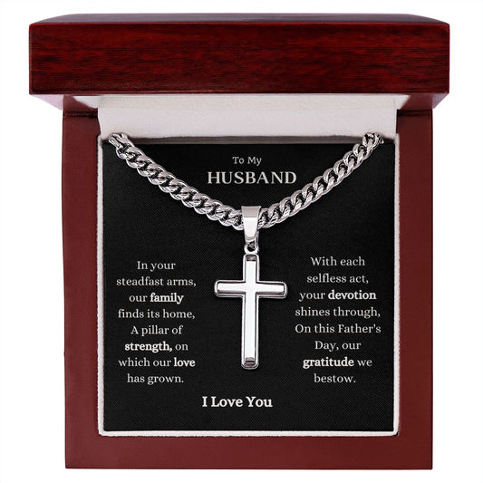 Artisan Cross Necklace on Cuban Chain|Husband|Father|