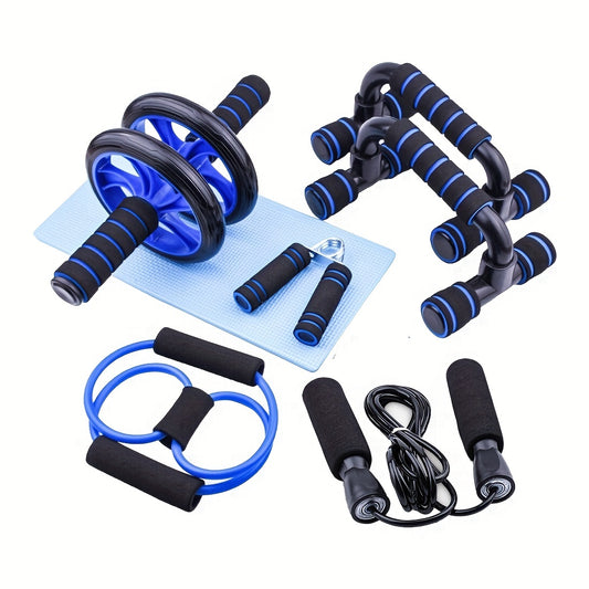7pcs/set Complete Ab Workout Set With Push-up Stand, Ab Wheel, Mini Mat, Resistance Band, Jump Rope & Hand Gripper - Strengthen Core, Build Muscle, Burn Fat - For Men & Women - Suitable for Home & Gym Workouts - Perfect Gift