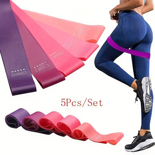 [Resistance Bands] 5pcs/set Portable Purple-Haired Gradient Fitness Resistance Bands - Elastic Strength Training Equipment for Yoga, Gym, Pilates | Light Tension, Stackable Design, Mixed Colors, Women's Weightlifting, Yoga Ba